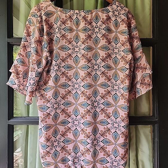 Pink LOFT Kaleidoscope Tiered Bell Cuff Top size xs - Picture 3 of 4